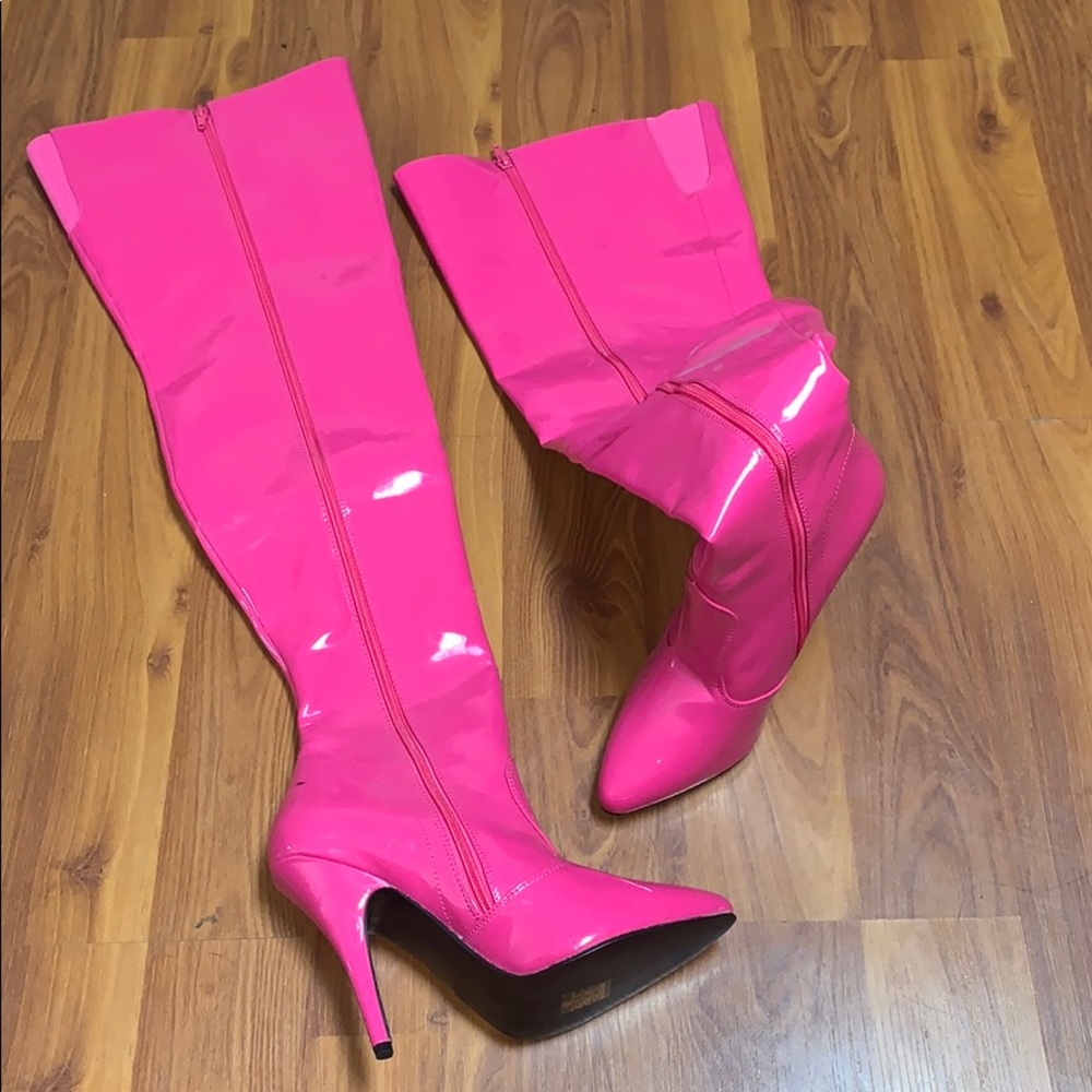 Thigh High Leather Pink heels